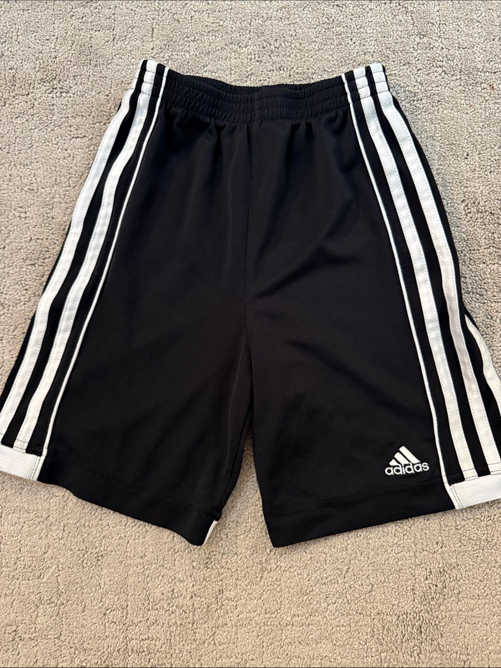 adidas Boys size 7 Black Athletic Shorts with White 3-Stripes